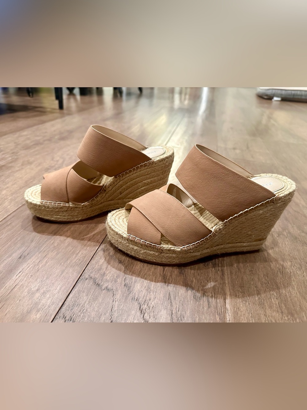 Kenneth Cole New York Nude Tan Espadrille Wedge Slide Sandals